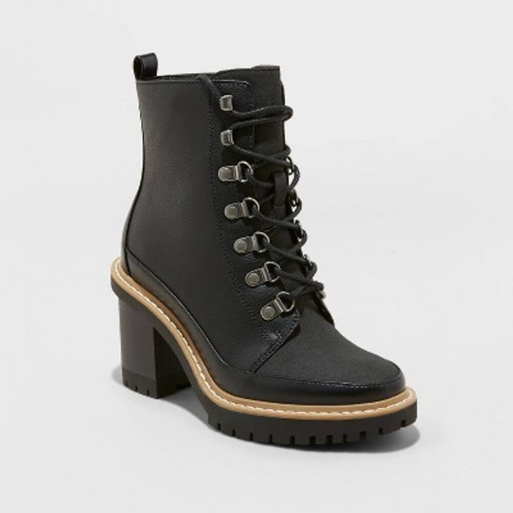 A New Day Women's Tessa Ankle Winter Boots Heel Lace Up Black - Size 7